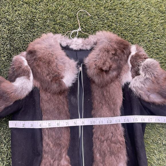 Vintage Rabbit Fur Suede Full Zip Bomber Jacket Womens Small Genuine Fur Coat - Picture 7 of 9